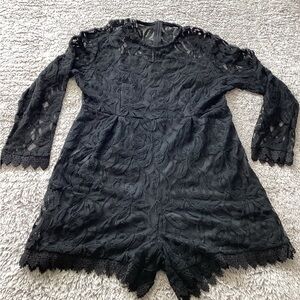 SHEIN Black Lace Long Sleeve Romper